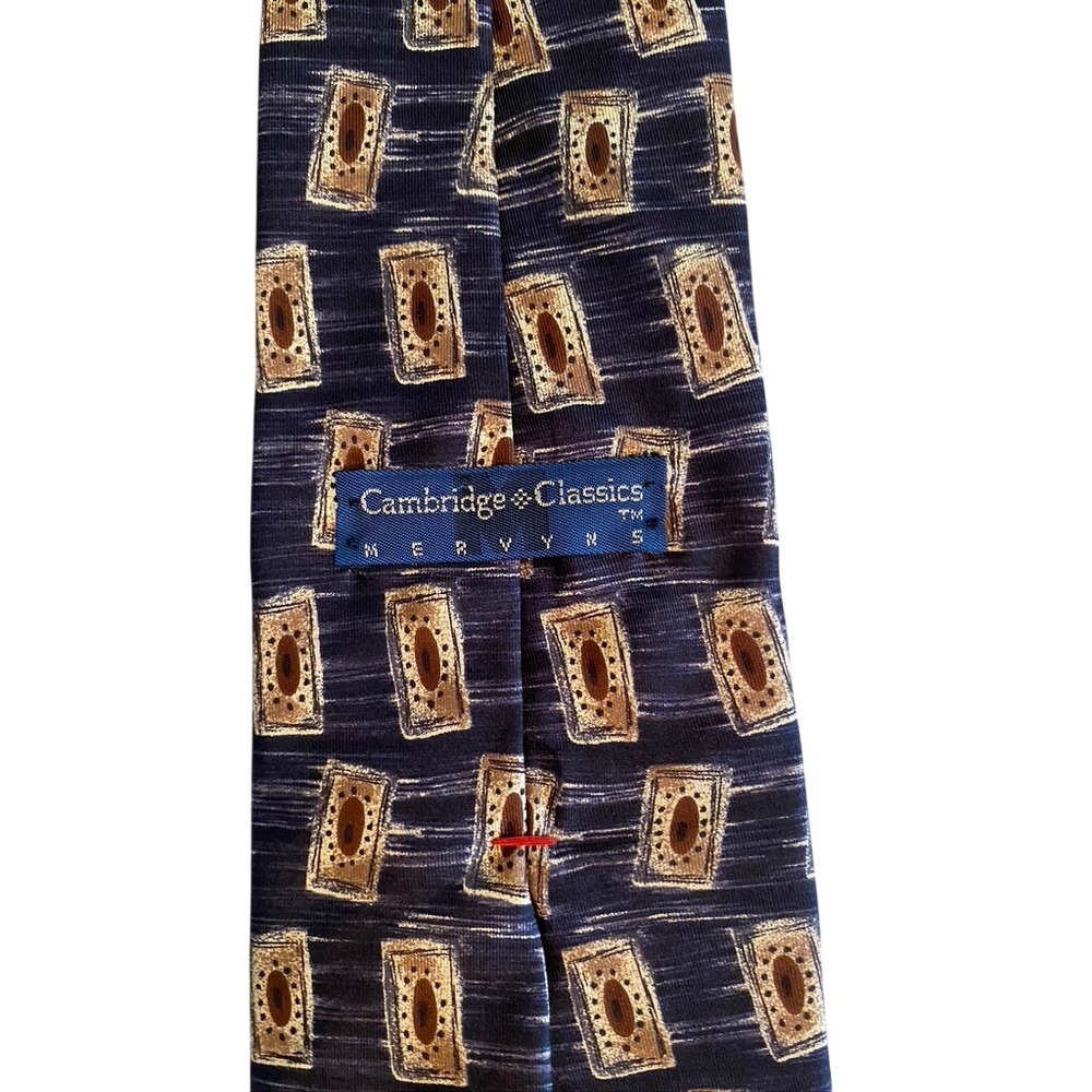Cambridge Classics Mervyns Navy Blue Italian Silk Geometric Rectangle Men Tie